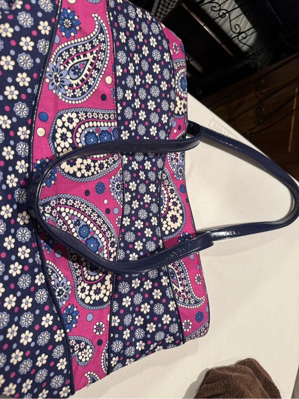 Vera Bradley Navy and Pink Tote Bag - Floral Paisley Design